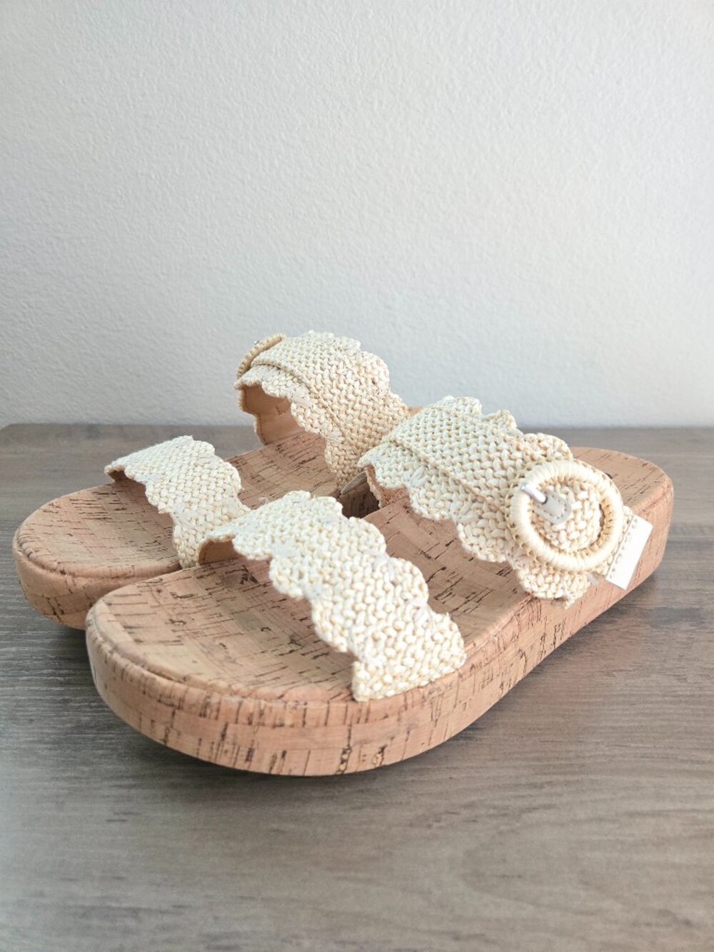 Earth Women's Subtle Woven Slip-On Platform Faux Buckle Sandals Ivory Size 9M
